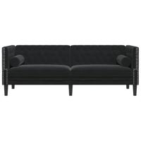 Driezitsbank Chesterfield-stijl met bolsters fluweel zwart - thumbnail