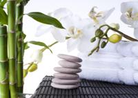 Afbeelding op acrylglas - Orchidee, zen stenen en bamboe - thumbnail