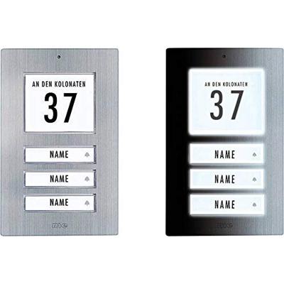 m-e modern-electronics 41067 Belplaat Met adresveld, Met naambord Driegezinswoning RVS 12 V/1 A m-e modern-electronics 41067 Belplaat Met adresveld, Met naambord Driegezinswoning RVS 12 V/1 A