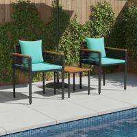 Buitenmeubelset met kussen 3 pcs Zwart en Turquoise PE Rattan - thumbnail