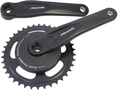 Miranda crankstel alfa 1 38t, cranklengte 170mm. zwart, aluminium, spieloos. met disc