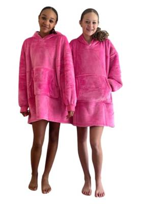 Draagbare deken met capuchon & mouwen - kind - roze