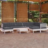 10-delige Loungeset met kussens massief grenenhout wit - thumbnail