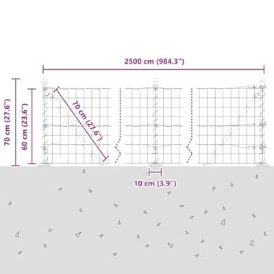 VidaXL Hek met paal grijs 0,6 x 25 m staal en pvc