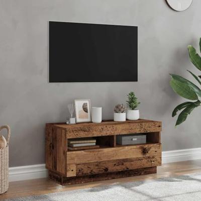 Tv-meubel met LED 80x35x40 cm bewerkt hout oud hout Tv-meubel met LED 80x35x40 cm bewerkt hout oud hout