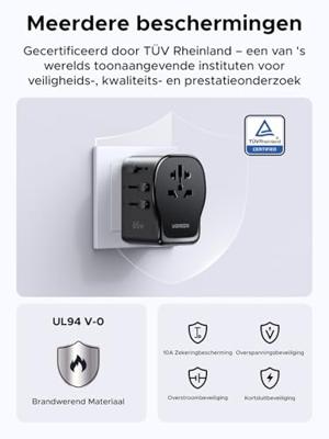 UGREEN S550 65W Universal Travel Adapter Reislader 65 W USB-C, USB-A QC 4+ Zwart, Grijs GaN
