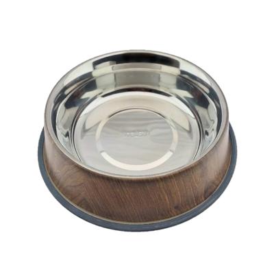 Nobleza Luxe voerbakje - RVS met houtmotief - Maat XS