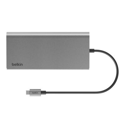 Belkin Connect universele Core 8-in-1 USB C hub voor 2 monitoren, Silicon Motion-technologie - USB hub voor Mac, Windows en Chromebook - 100 W PD, 10 Gbps gegevensoverdracht, 1 GbE Ethernet - Zilver