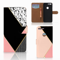 Google Pixel XL Bookcase Zwart Roze Vormen - thumbnail