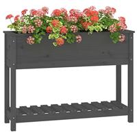 Plantenbak met schap 111,5x34,5x81 cm massief grenenhout grijs - thumbnail