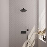 Brauer Black Carving Thermostatische Regendoucheset Inbouw - Hoofddouche 30 cm - Rechte Wandarm - Met Drukknoppen - Handdouche Staaf - Doucheslang - Wandaansluitbocht - Mat Zwart - thumbnail