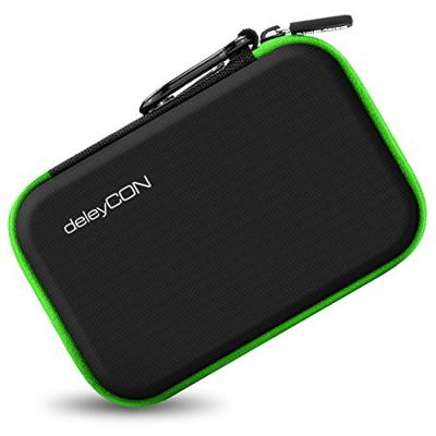deleyCON Navigatie Tas Navigatie Case Tas voor Navigatieapparaten - 4,3 Inch & 5 Inch (14,6 x 9,3 x 3,4 cm) - Robuust Stootvast 2 Binnenvakken - Zwart/Groen