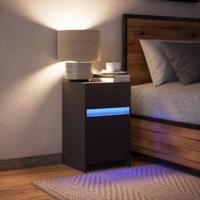 Nachtkastje met LED-verlichting bewerkt hout zwart - thumbnail