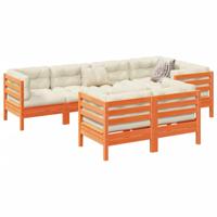 7-delige Loungeset met kussens massief grenenhout wasbruin - thumbnail