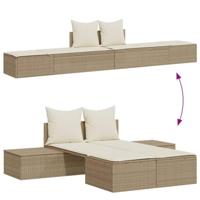 Ligbed 2-persoons met kussens poly rattan beige - thumbnail