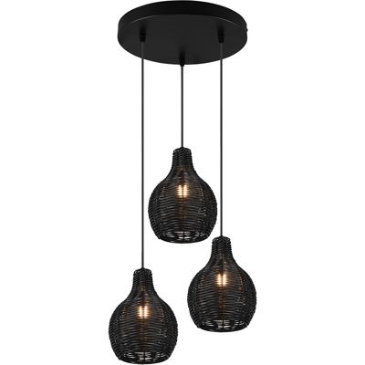 LED Hanglamp - Hangverlichting - Trion Sparko - E14 Fitting - 3-lichts - Rond - Zwart - Hout