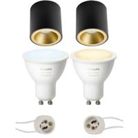 Pragmi Cliron Pro - Opbouw Rond - Mat Zwart/Goud - Verdiept - Ø90mm - Philips Hue - Opbouwspot Set GU10 - White Ambiance - Bluetooth - thumbnail
