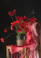 Alexsar Art Tuinschilderij rode bloemen in een vaas 70x50cm - thumbnail