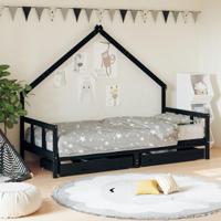 Kinderbedframe met lades 90x200 cm massief grenenhout zwart - thumbnail