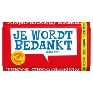 Chocolade tony chocolonely melk bedankt reep 180gr