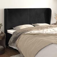 Hoofdbord met randen 163x23x118/128 cm fluweel zwart - thumbnail