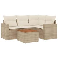 5-delige Loungeset met kussens poly rattan beige - thumbnail