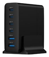 USB snellader 2xA, 4xC 75W Power Delivery zwart - thumbnail