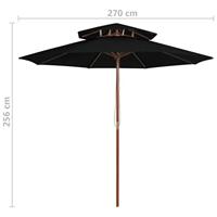 Parasol dubbeldekker met houten paal 270 cm zwart - thumbnail