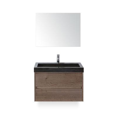 Dante Badmeubelset 80 cm - Tabacco - Wastafel Hardsteen Wit Lucca - met Spiegel