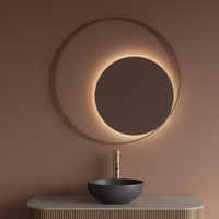 Spiegel Gliss Design Kosmos Mat Goud Rond met Frame en Indirecte LED Verlichting 80 cm - thumbnail