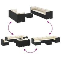 8-delige Loungeset met kussens poly rattan zwart - thumbnail