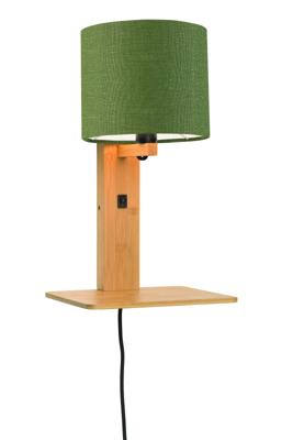GOOD&MOJO Wandlamp 'Andes' Bamboe en Eco linnen, Met plank, kleur Groen/Naturel GOOD&MOJO Wandlamp 'Andes' Bamboe en Eco linnen, Met plank, kleur Groen/Naturel