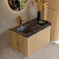 Mondiaz KURVE-DLUX 75 cm Onderkast Greeploos 1 Lade Met Deuren Oak, Wastafel Solid Surface Links Lava 1 Kraangat Zonder Spiegel (KRVGRU75R1L1D1KL-Oak/Lav) - thumbnail