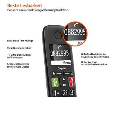 Gigaset E290A DECT/GAP Draadloze DECT-telefoon Compatibel voor hoorapparatuur, Antwoordapparaat, Handsfree, Babyfoon Zwart