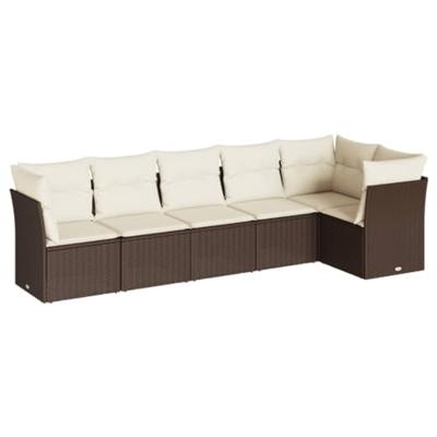6-delige Loungeset met kussens poly rattan bruin