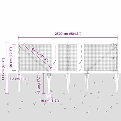 VidaXL Afrasteringspaal grijs 25 x 0,5 m (16 x 16 mm gaas) staal