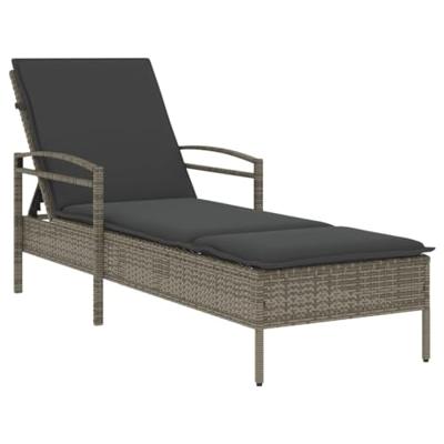 Ligbed met kussen 63x200x81 cm poly rattan grijs - thumbnail