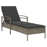 Ligbed met kussen 63x200x81 cm poly rattan grijs - thumbnail