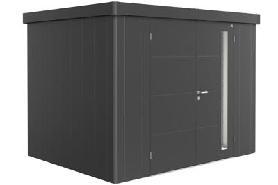 Biohort Neo 2C metalen tuinhuis donkergrijs 292x236 cm met dubbele deur- Plat dak- Metaal- Biohort