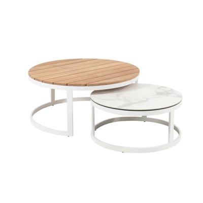 Stonic Set Of 2 Coffee Tables 80cm And 60cm With Teak/Ceramic