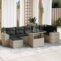8-delige Loungeset met kussens poly rattan lichtgrijs - thumbnail