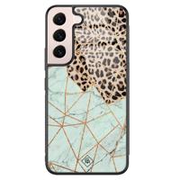 Samsung Galaxy S22 glazen hardcase - Luipaard marmer mint - thumbnail
