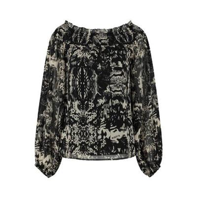NIKKIE top Fay-Lee met all over print en ruches zwart