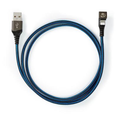 Nedis USB-kabel - Apple Lightning 8-pins - USB-A stekker - vernikkeld - 2.00 m - rond - gevlochten/nylon - zwart/blauw - verpakking met kijkvenster