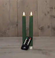 Anna&apos;s Collection LED dinerkaars flame effect ribbel 23 cm groen 2 stuks - thumbnail