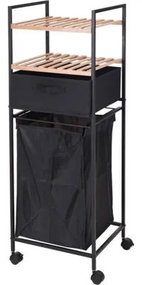 Bathroom Solutions opbergrek met 2 schappen en wasmand 109 cm bamboe