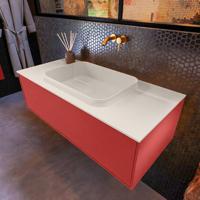 Badkamermeubelset Mondiaz Erin 100 cm met 1 Lade met RIDGE Wastafel Midden Linen Zonder Kraangaten Greeploos Mat Fire - thumbnail