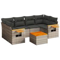 7-delige Loungeset met kussens poly rattan grijs - thumbnail
