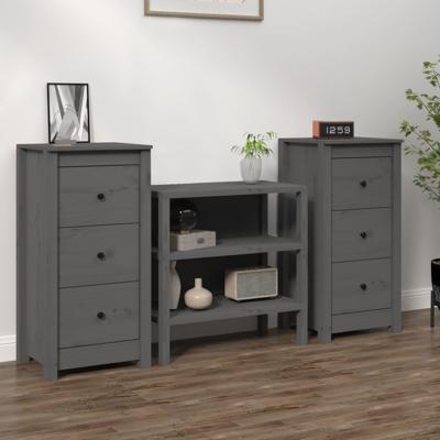 Dressoirs 2 st 40x35x80 cm massief grenenhout grijs