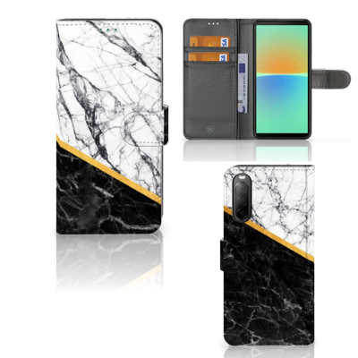 Sony Xperia 10 IV | Bookcase | Marmer Wit Zwart - Origineel Cadeau Man